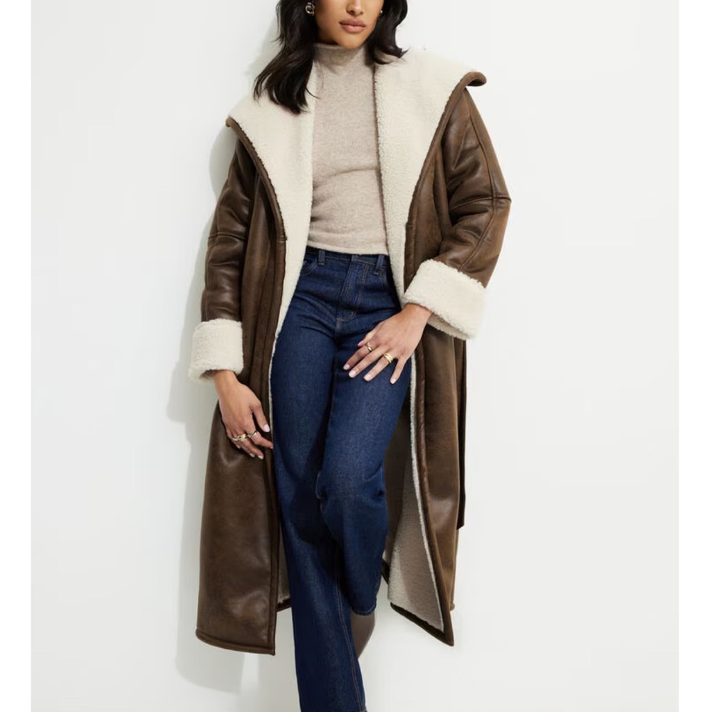 NWT Dynamite Sherpa Faux Leather Wrap Coat